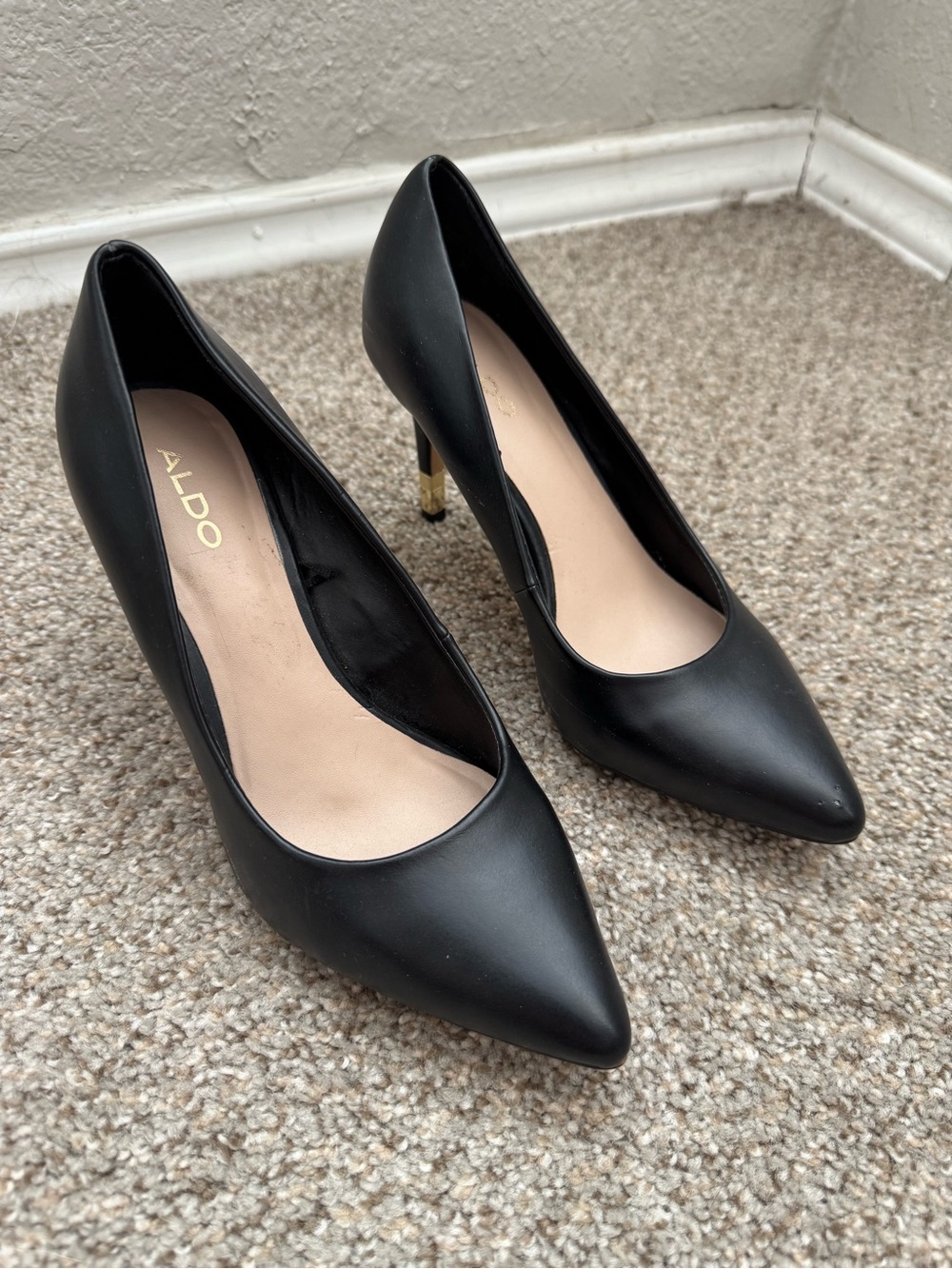 Aldo Black Pointed Toe Gold-Accent Stiletto Heels